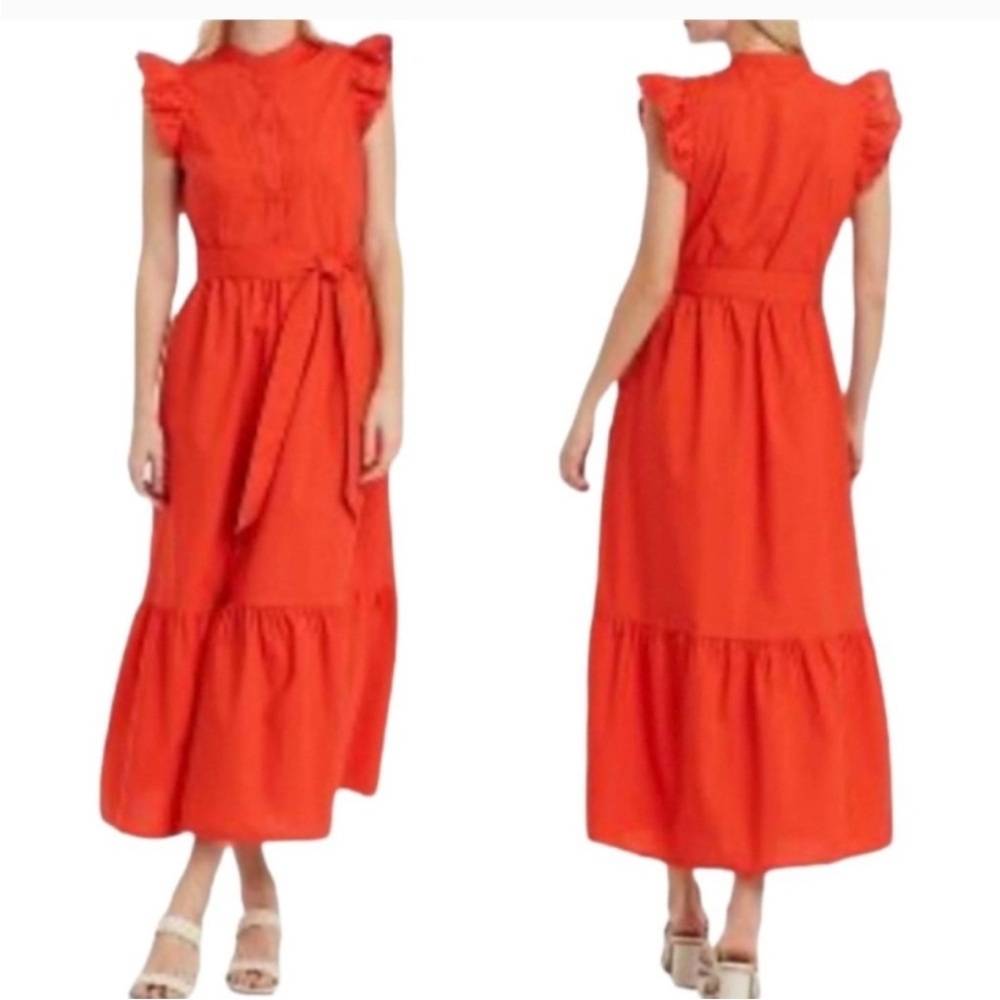 Who What Wear red orange midi dress